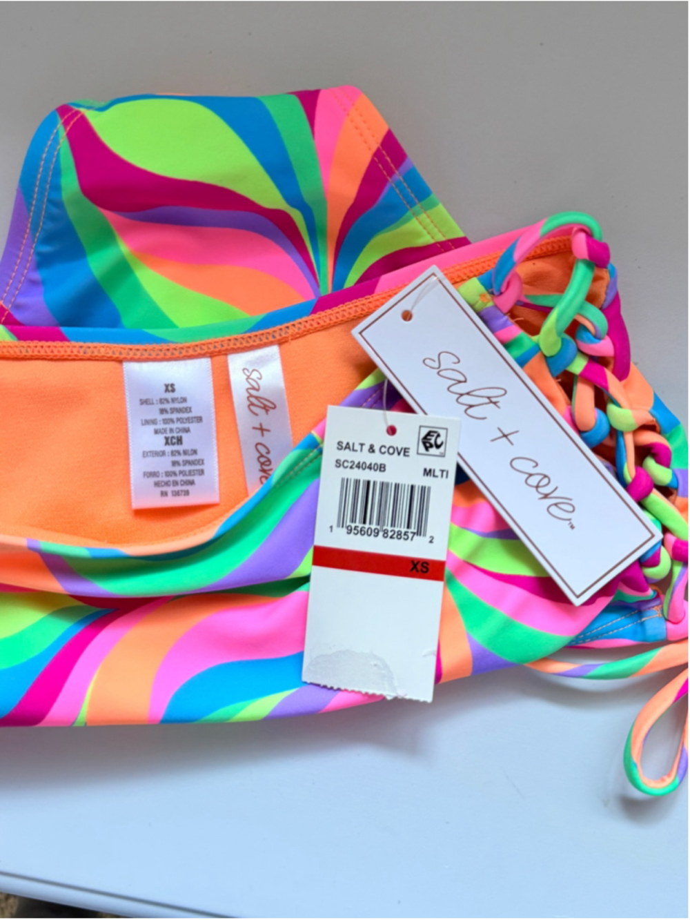 Salt + Cove Size XS Neon Swirl Side-Lace-Up High Waist Bikini Bottom NWT - Picture 8 of 8